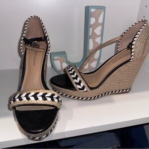ANTONIO MELANI Black and Tan Woven Wedges